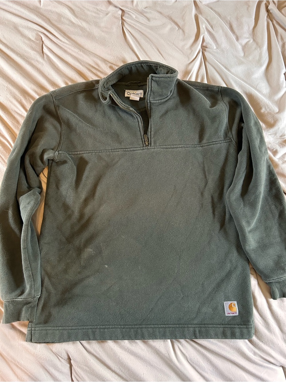 Carhartt Men's Dark Olive Green Zip-Up Fleece Pullover